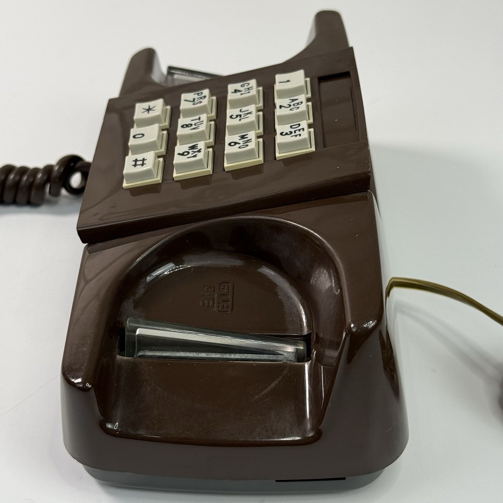 Vtg Starlite GTE Automatic Electric Desk Mount Push Button Phone Brown Untested