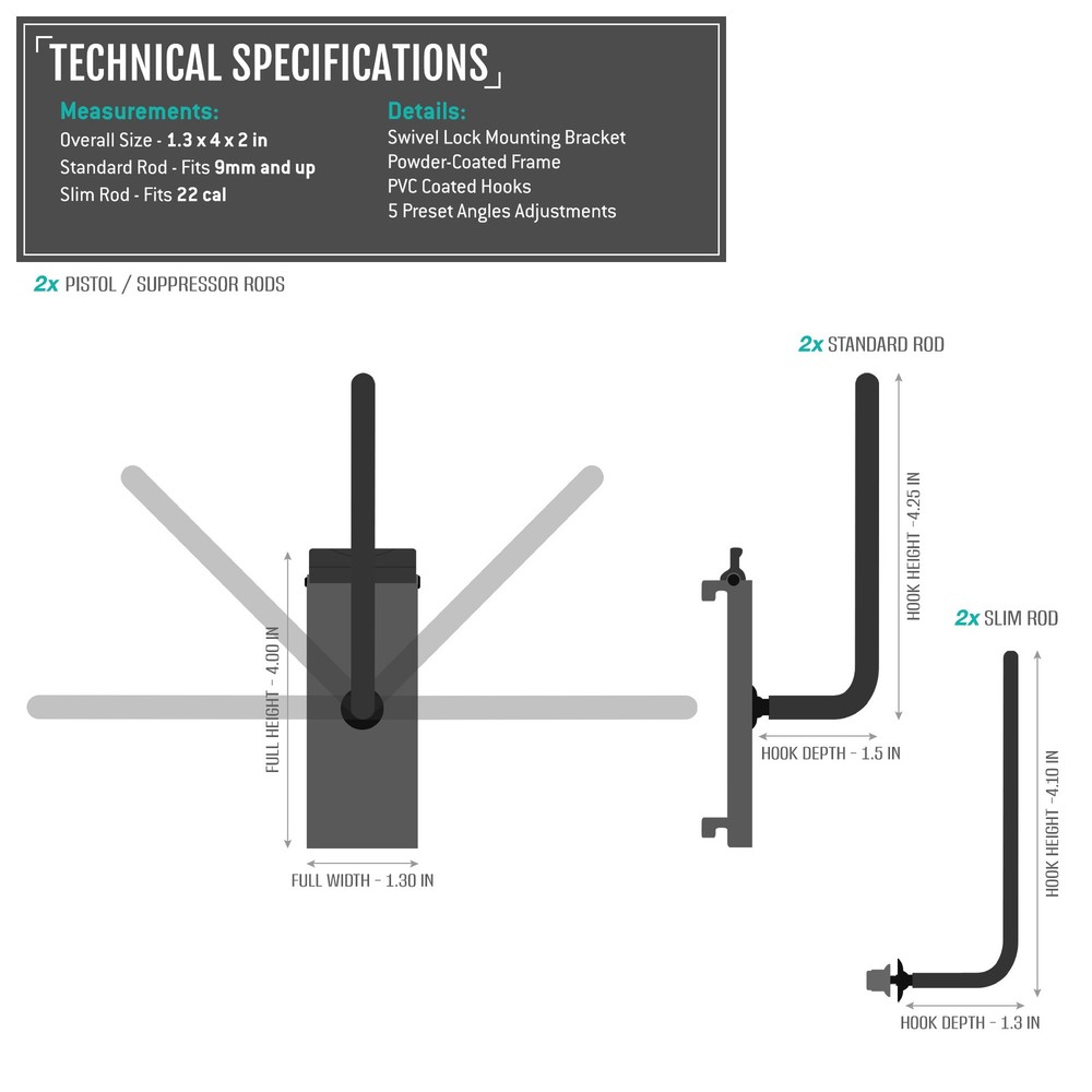 [SAVIOR] Wall Rack System Angle Adj. Pistol & Suppressor Rack Mount Hook Holder