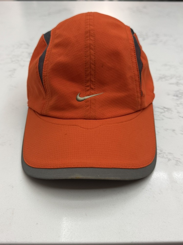 Vintage Nike Performance Hat Cap Strapback Orange Tailwind 7 Panel Reflective