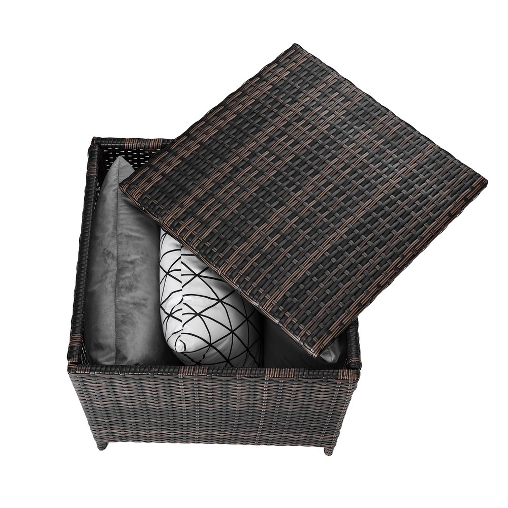 PE Wicker Side Table with Storage,Patio Rattan End Table Square Container