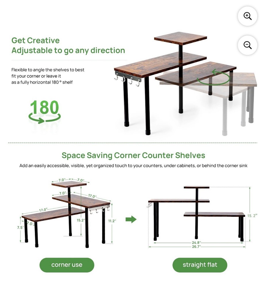 Ollieroo 3 Tier Kitchen Countertop Shelves Rustic Brown - A0069