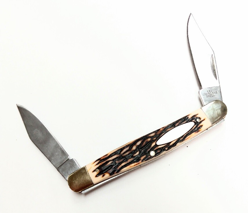 Bone Handle 2 Bladed Slip Joint Folding Knife 4" Handle 75108