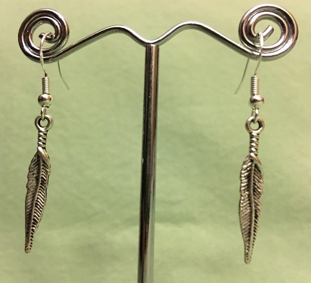 FEATHER EARRINGS, Medium - Pewter with Sterling Silver Ear Wires FEATHERS