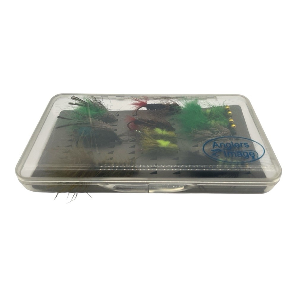 Anglers Image Plastic Fly Box 77 Fly Capacity, Includes 13 Flies Vintage