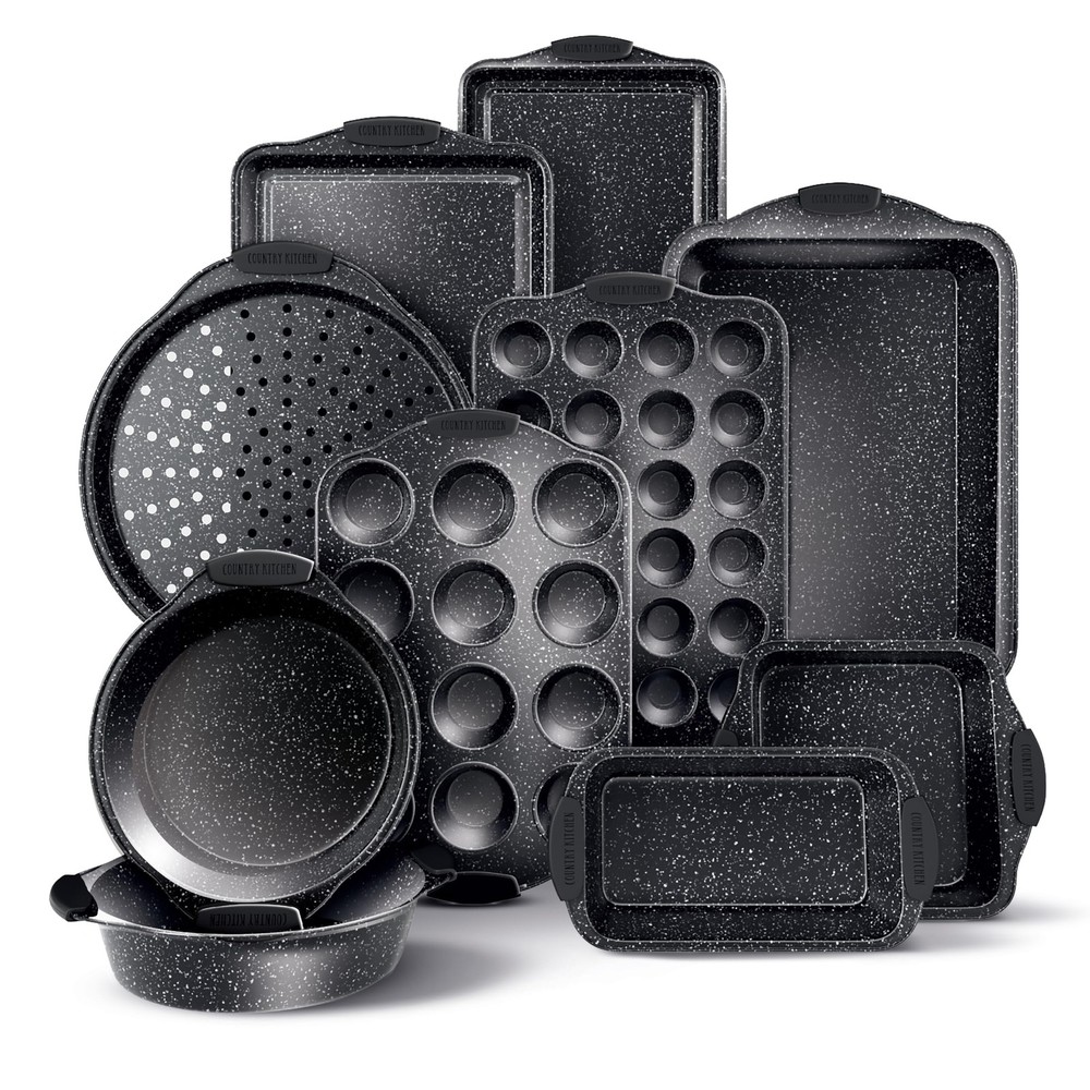 Country Kitchen Nonstick Stackable Bakeware Set - Durable, Easy 10 Pcs, Black