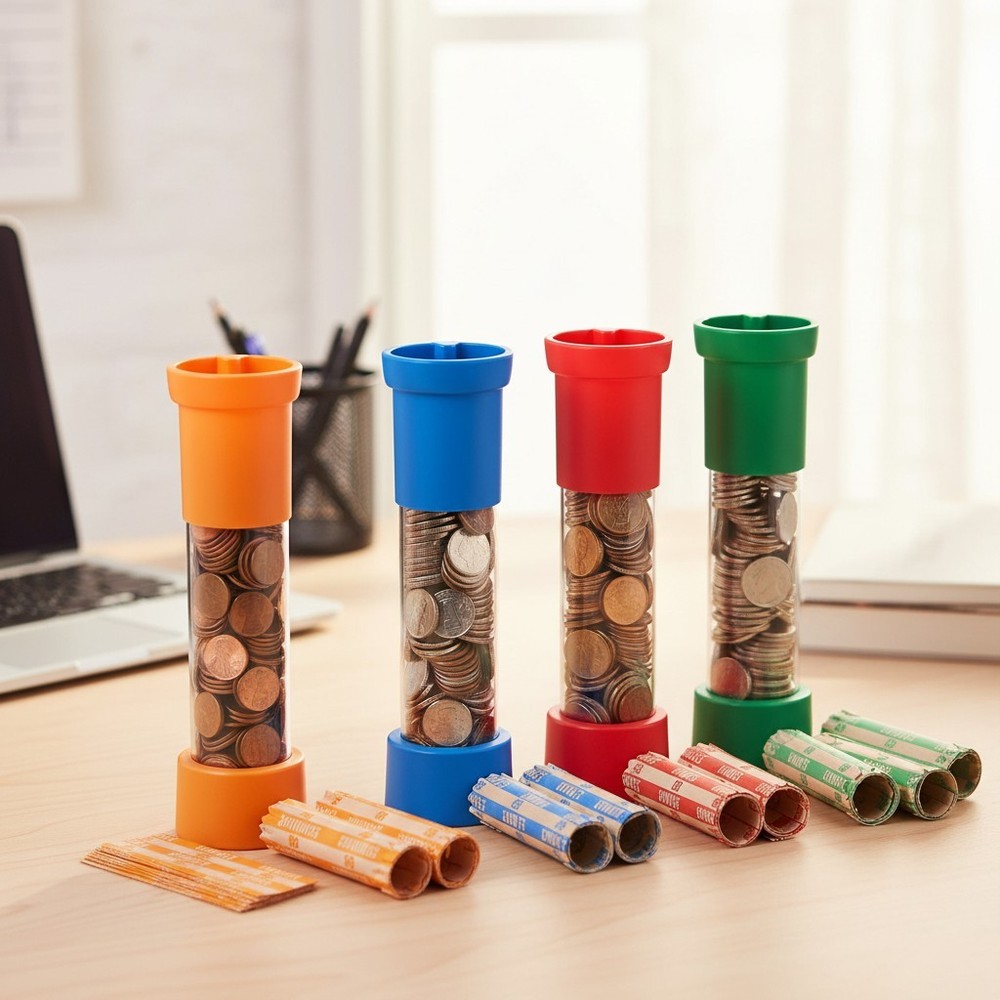 Coin Sorting Tubes Bundle – 4 Color-Coded with 100 Wrappers Included