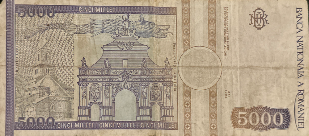 ROMANIA NOTE 5000 LEI 1993 P 104 UNC