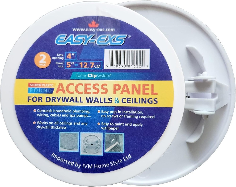 Access Panel Round 5 Inch Spring Clip Plastic White Wall Ceiling 2 Pack