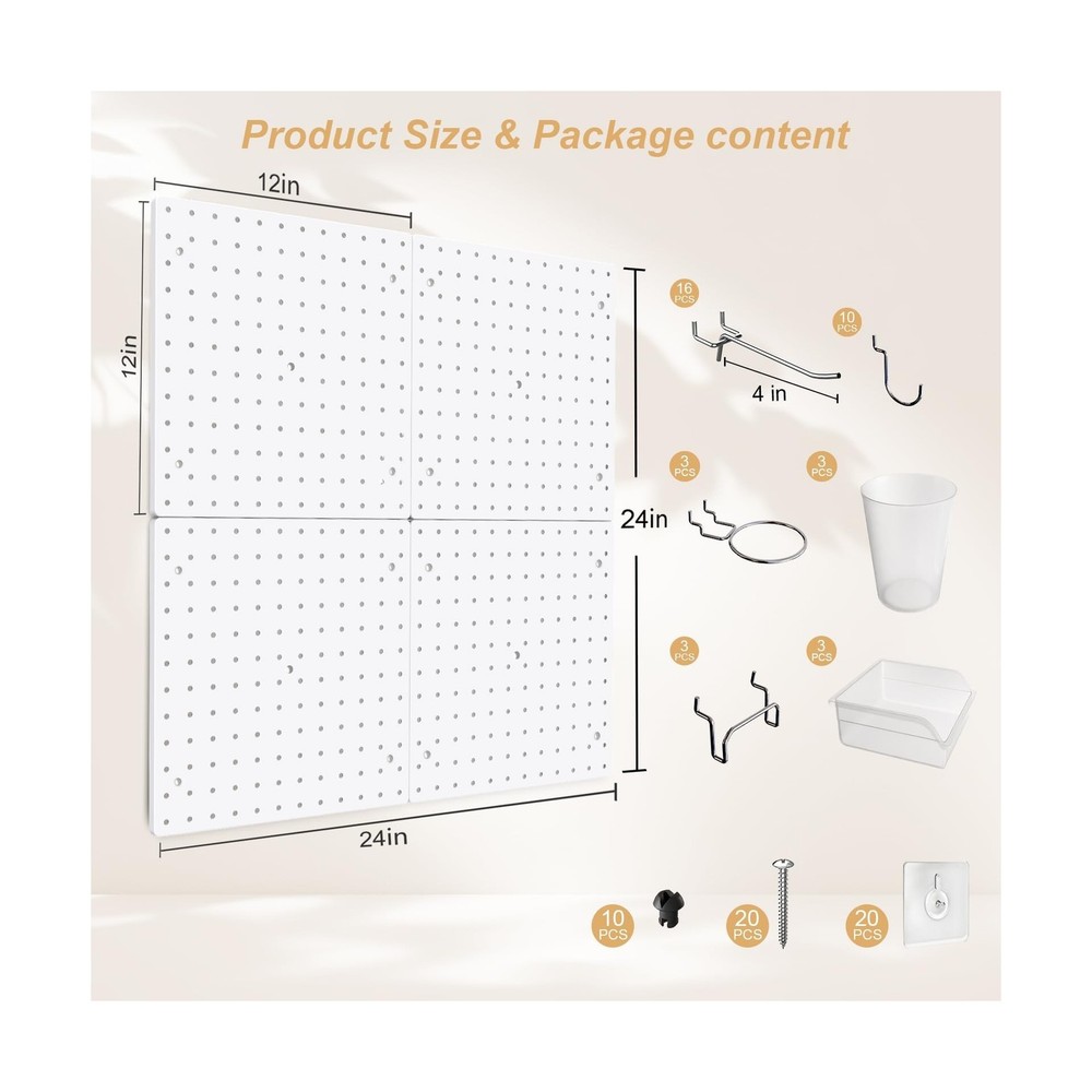 FZK Peg Board Kit, 36pcs - Includes 4 White Pegboards & Accessories, Plastic ...