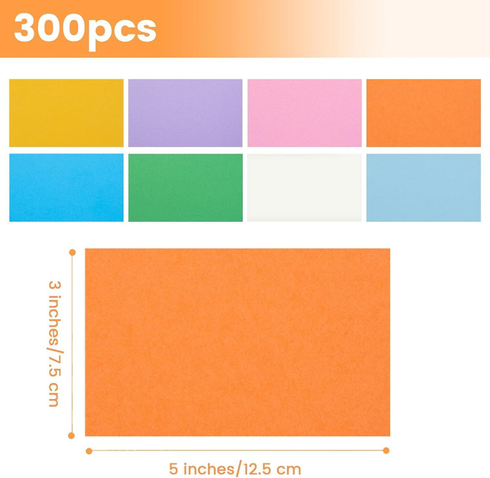 300PCS Colored Index Cards, 3X5 Inch Flash Cards Study Heavy Notecards