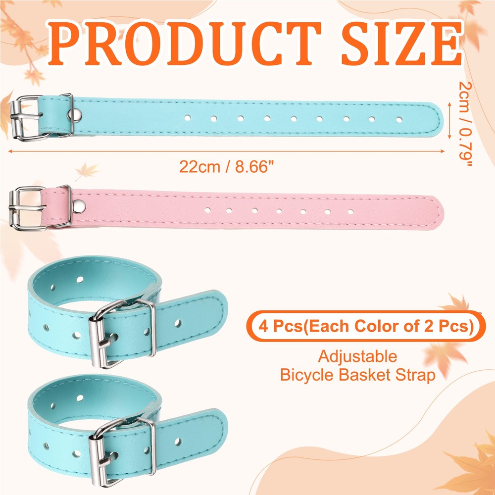 4 Pcs Adjustable Leather Bicycle Basket Strap, Blue/Pink