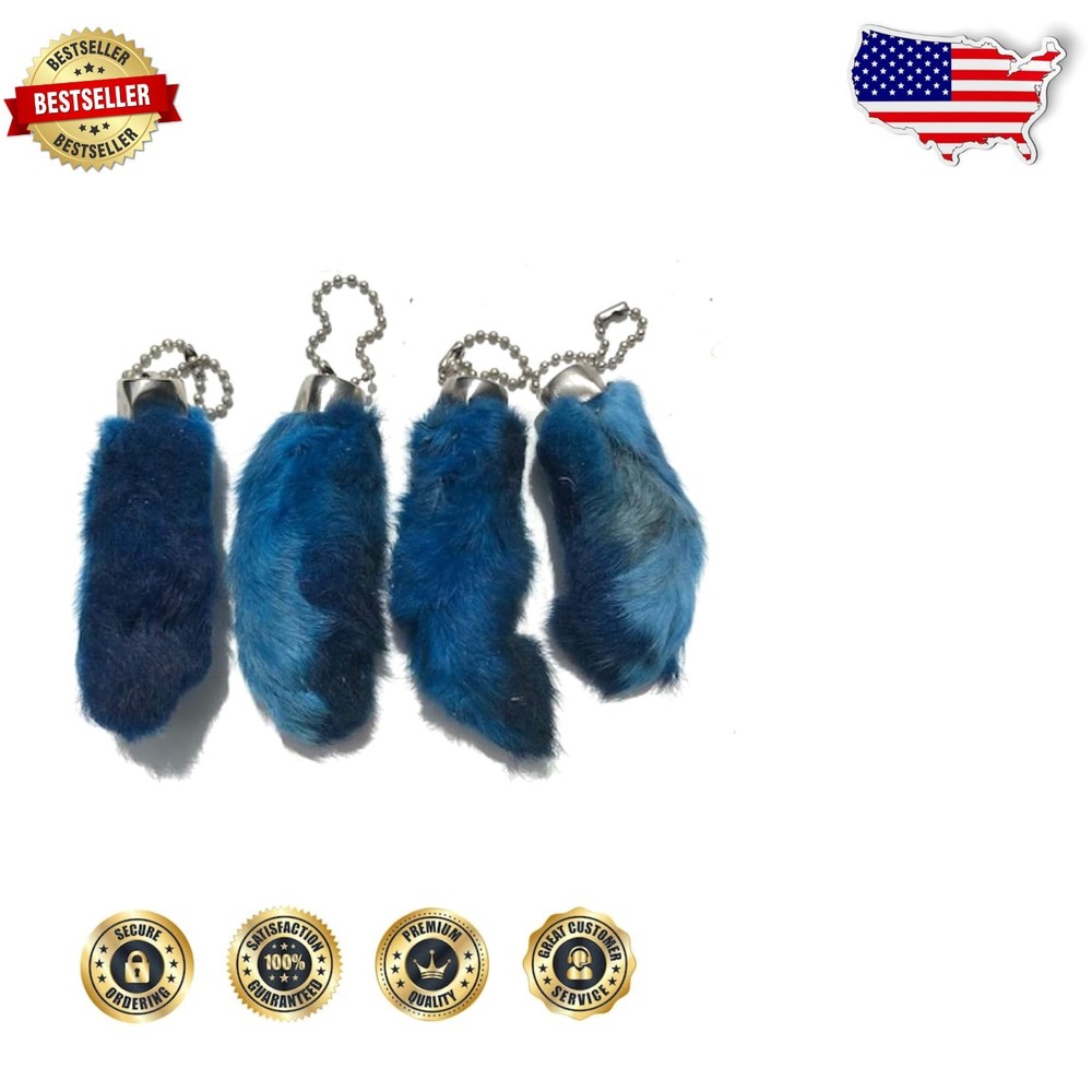 Blue Rabbit Foot Keychains (4 Pack) - Authentic Good Luck