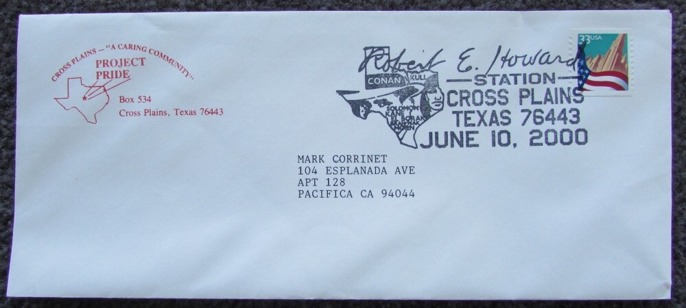 ROBERT E HOWARD CONAN PROJECT PRIDE SPECIAL 1ST DAY POSTAL CANCEL COVER 2000