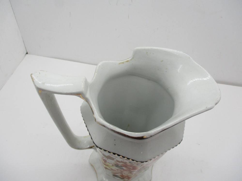 Vintage Octagonal Porcelain Floral Pitcher