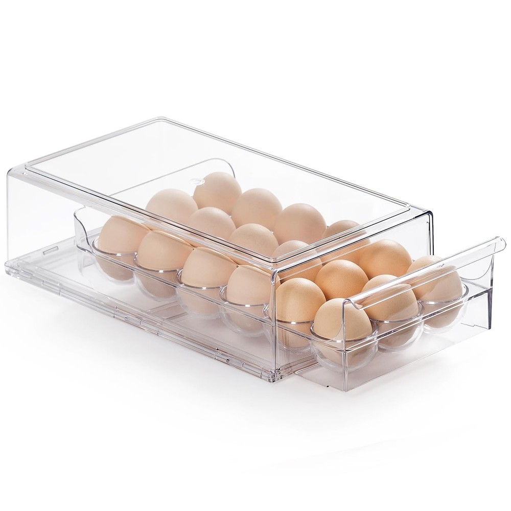 Egg Container for Refrigerator, Stackable Egg Holder, Drawer Type Egg Organiz...