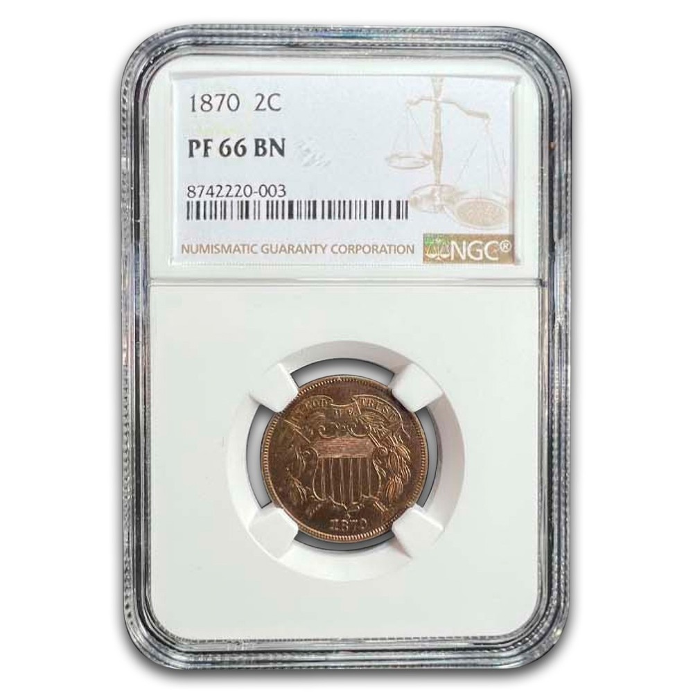1870 Two Cent Piece PF-66 NGC (Brown)