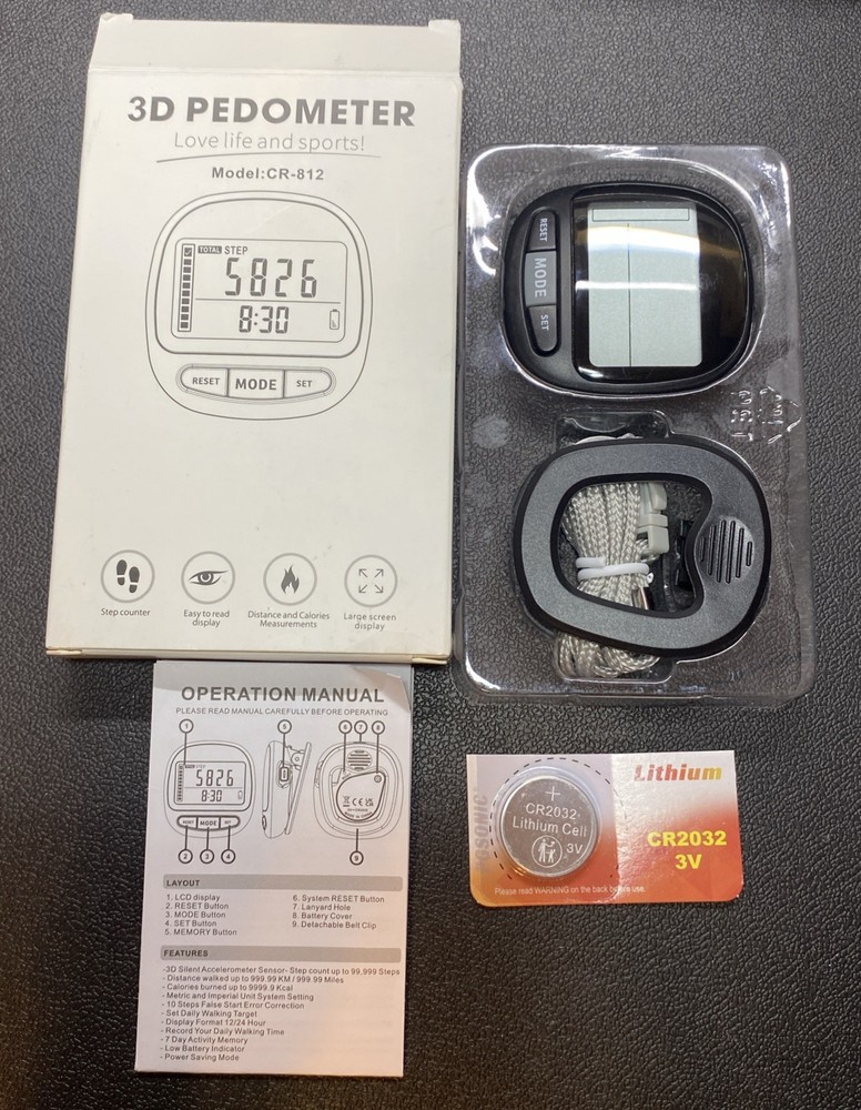 3D Pedometer Step Counter for Walking and Miles, Simple Step Tracker with Large