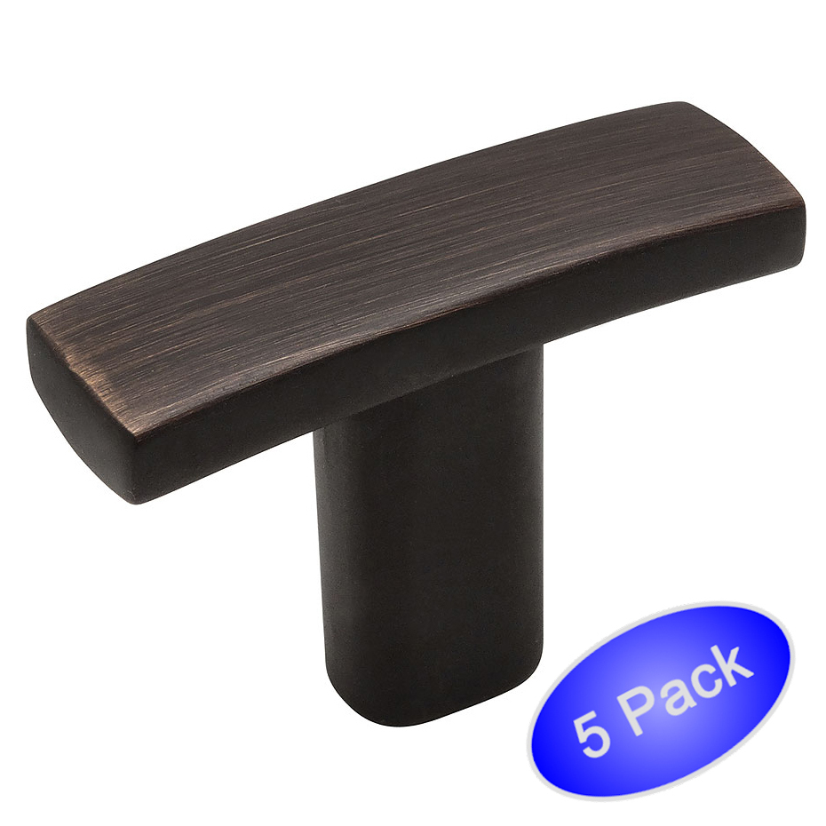 *5 Pack* Cosmas Cabinet Hardware Oil Rubbed Bronze Subtle Arch T Knobs #2363ORB