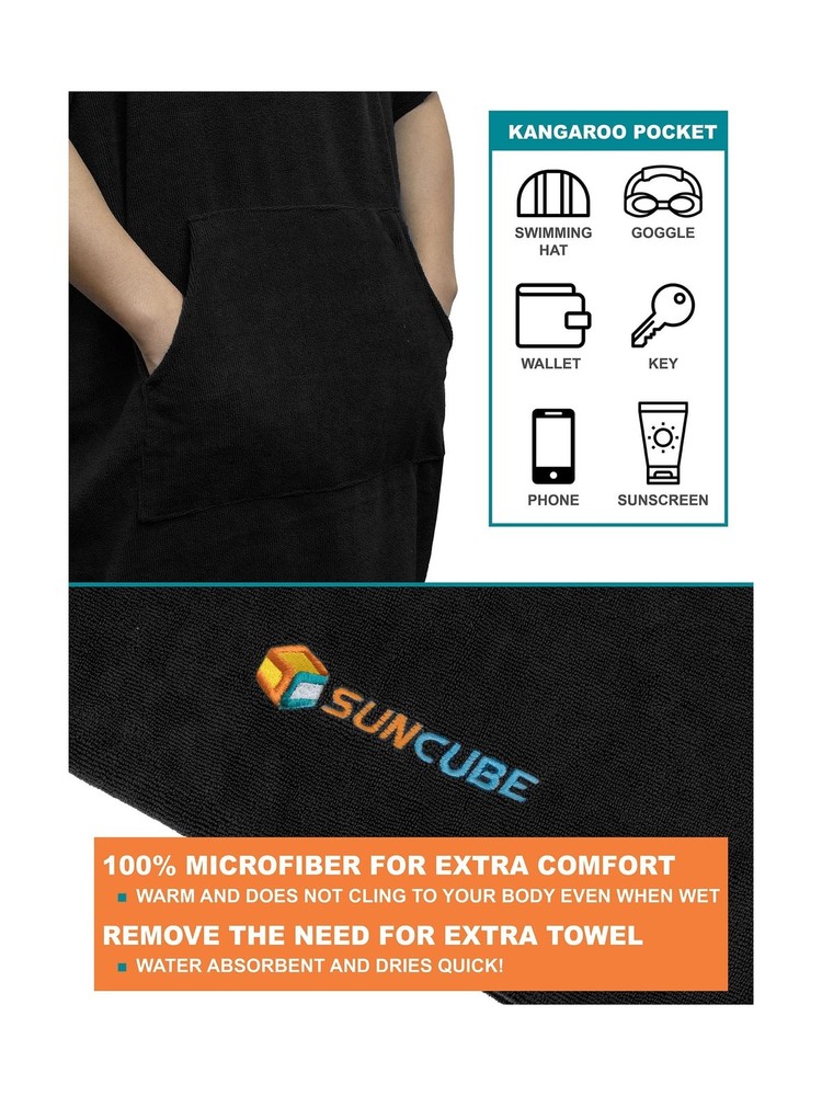SUN CUBE Surf Poncho Changing Robe with Hood | Absorbent Quick Dry Microfiber...