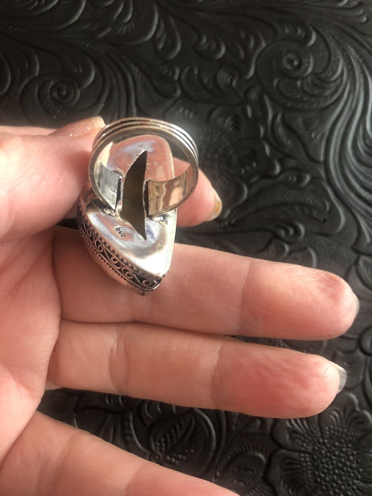Crescent Moon Bumble Bee Jasper Size 7 Chunky Ring Box Bezel
