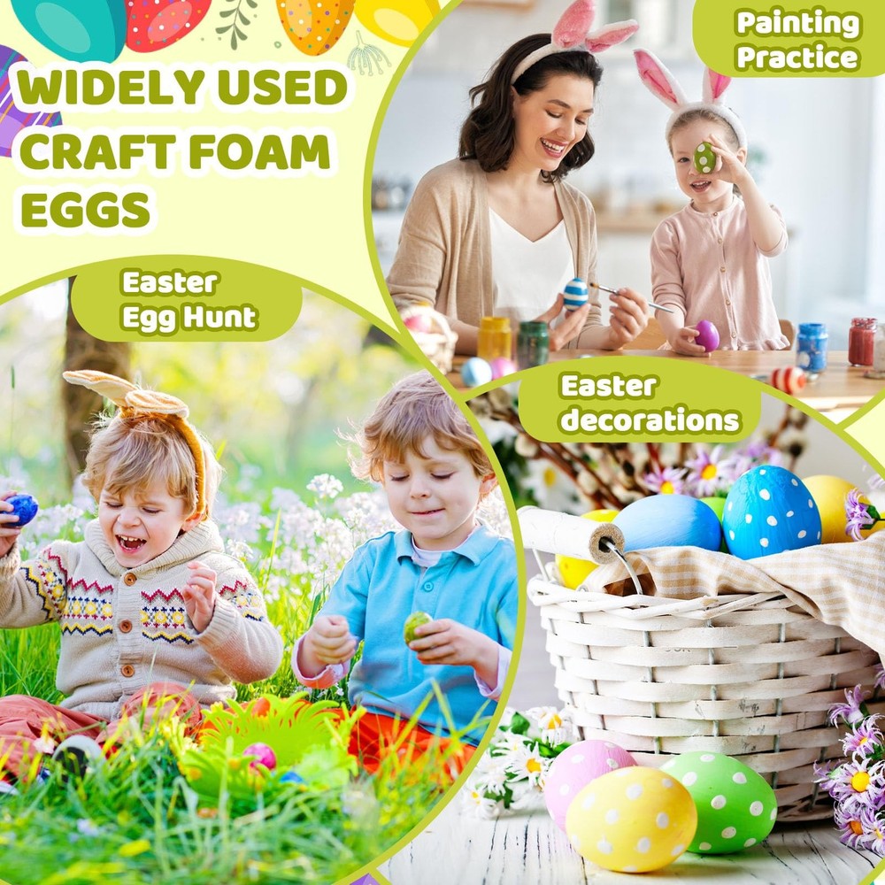 80 PCS Easter Foam Eggs,2.75 Inch White Smooth Craft Eggs,Blank Polystyrene E...