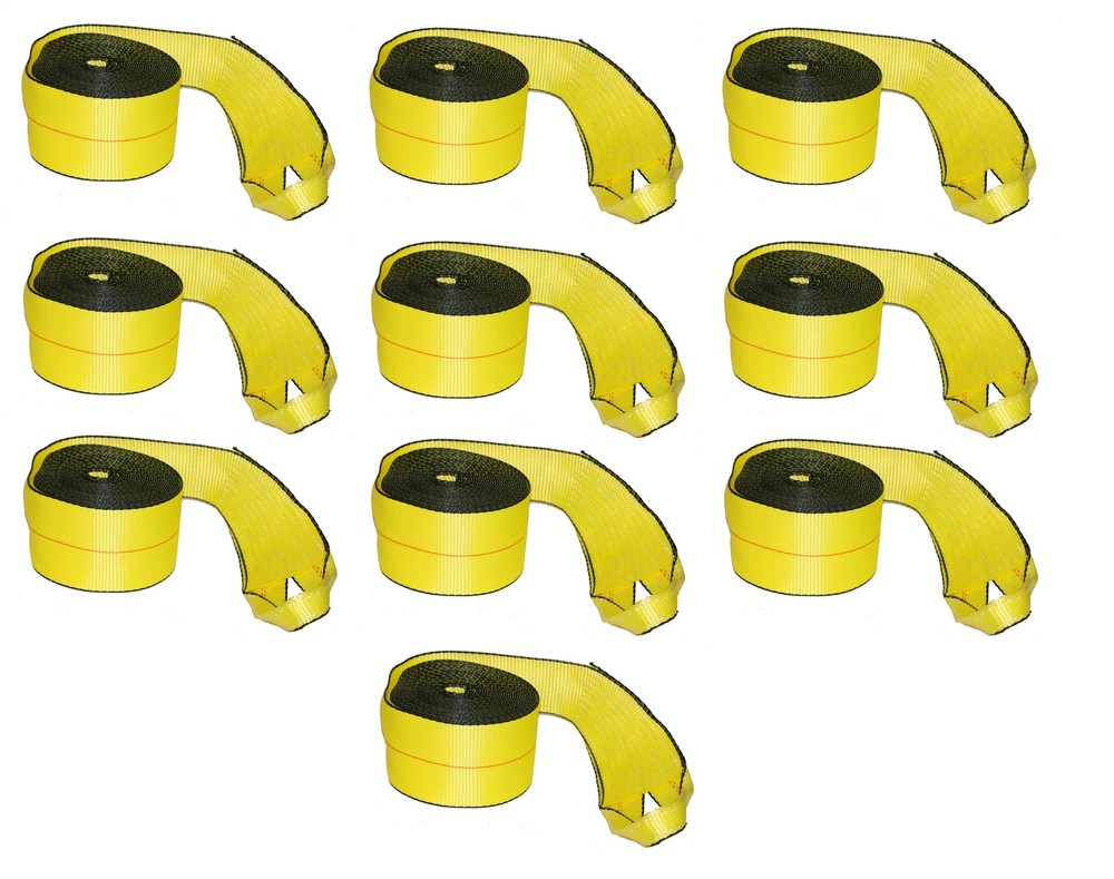 (10 Pack) 4" x 30' Winch Strap with Sewn Loop - Yellow