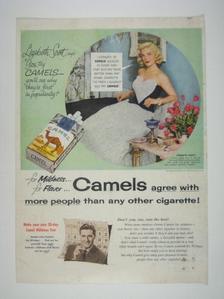 Vintage 1953 Camel Cigarette Advertisement Featuring Lizabeth Scott