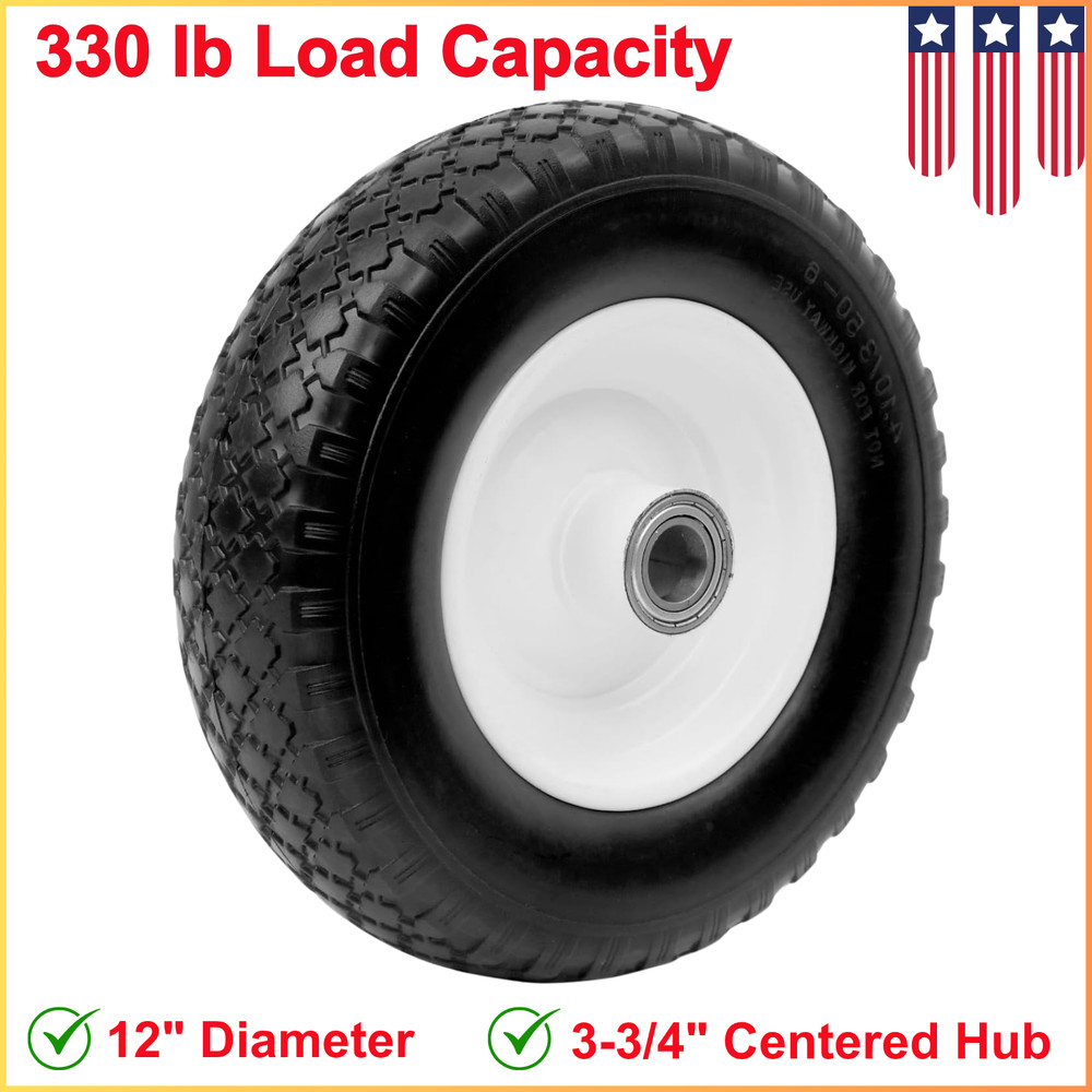 MaxxHaul 12" Flat-Free Solid Polyurethane Replacement Tire 1" Bore, Centered Hub