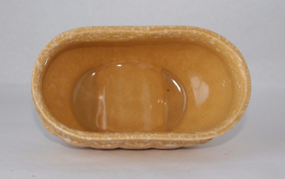 Vintage splatter ware pottery oval planter yellow ware flowers
