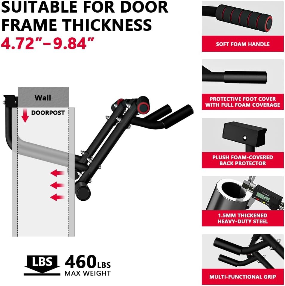 Upgraded Door Multi-Grip Pull-Up Bar - For Home Gym Workouts