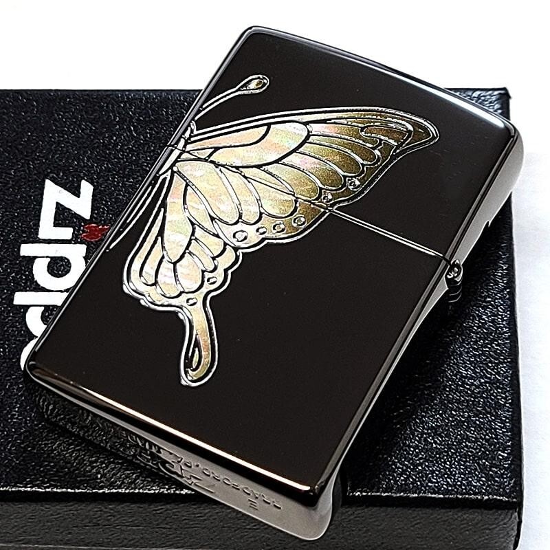 Zippo White Butterfly Shell Black Etching 2 Sided Processing Lighter Regular