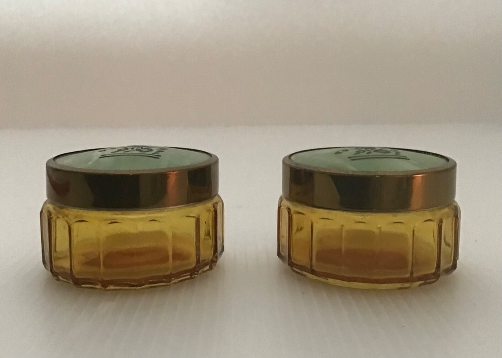 PAIR ART DECO VANITY JARS WITH CELLULOID LIDS FOR CREAM