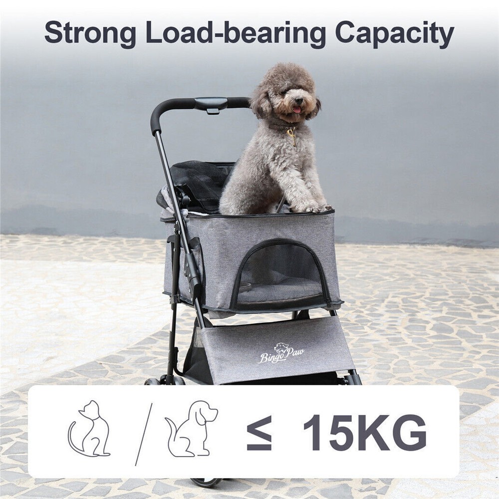 Extra Large Foldable Pet Stroller Travel Walk Carrier with Bottom Basket Storage
