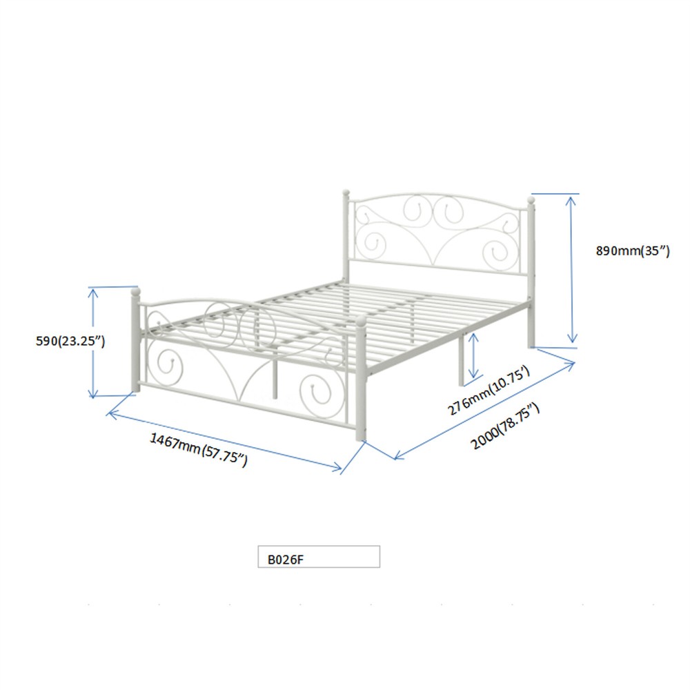 Full Size Bed Frame Metal Platform Bed Frame Sturdy Slat Support White US