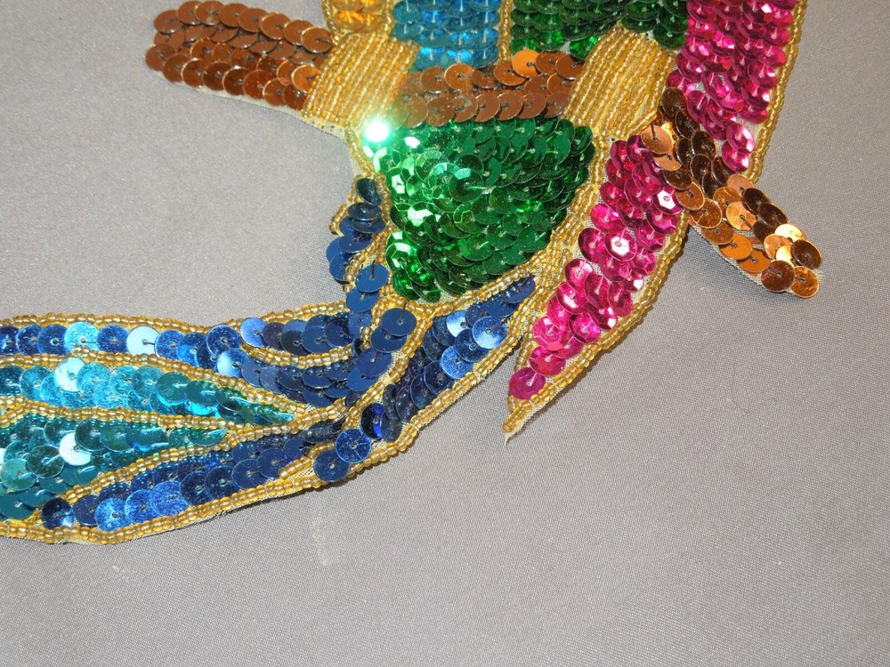 1990's Sequin Parrot sew on Patch NEW 13" X 7"