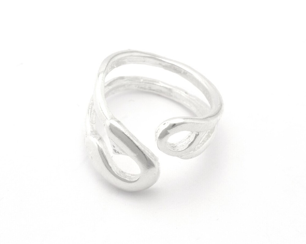 Safety Pin Statement Adjustable Ring Shiny silver plated brass7-9 size 4334
