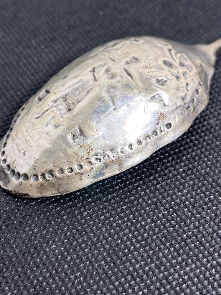 Antique Dutch Silver Monkey Spoon Embossed Mourning Maid Design