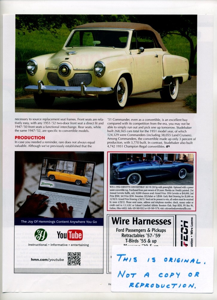 1951 Studebaker Commander Magazine Article (FREE SHIPPING)
