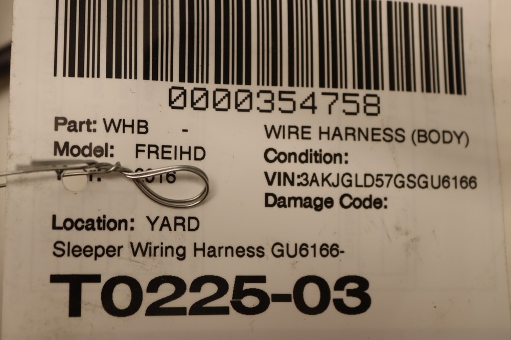 08-17 FREIGHTLINER CASCADIA 125 EVOLUTION SLEEPER WIRING HARNESS GU6166 OEM