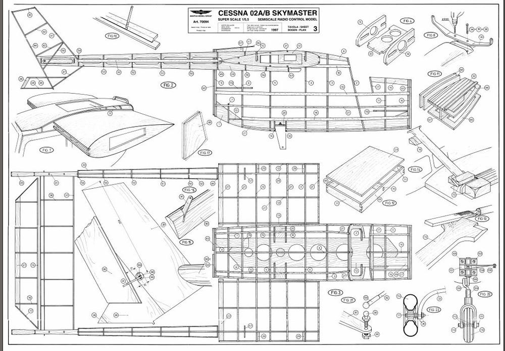 Cessna Skymaster Twin. Giant Scale RC Airplane Printed Plans & Templates