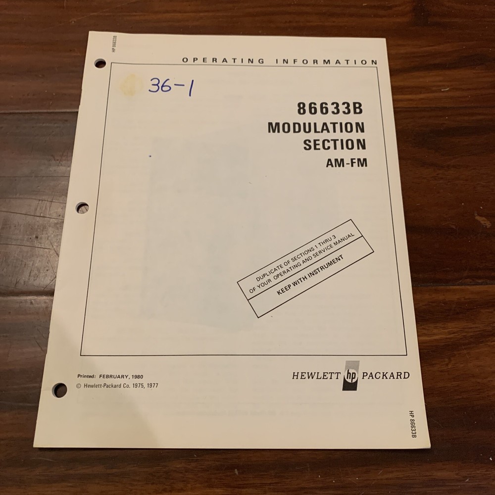 HP 86633B Modulation Section Am-Fm  & Service Manual 86633-90011