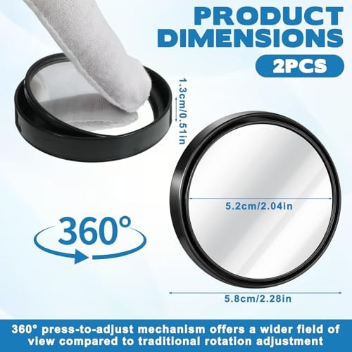 2 Pcs Round Blind Spot Rear View Mirrors, 2 Inch Convex Mirror Adjustable
