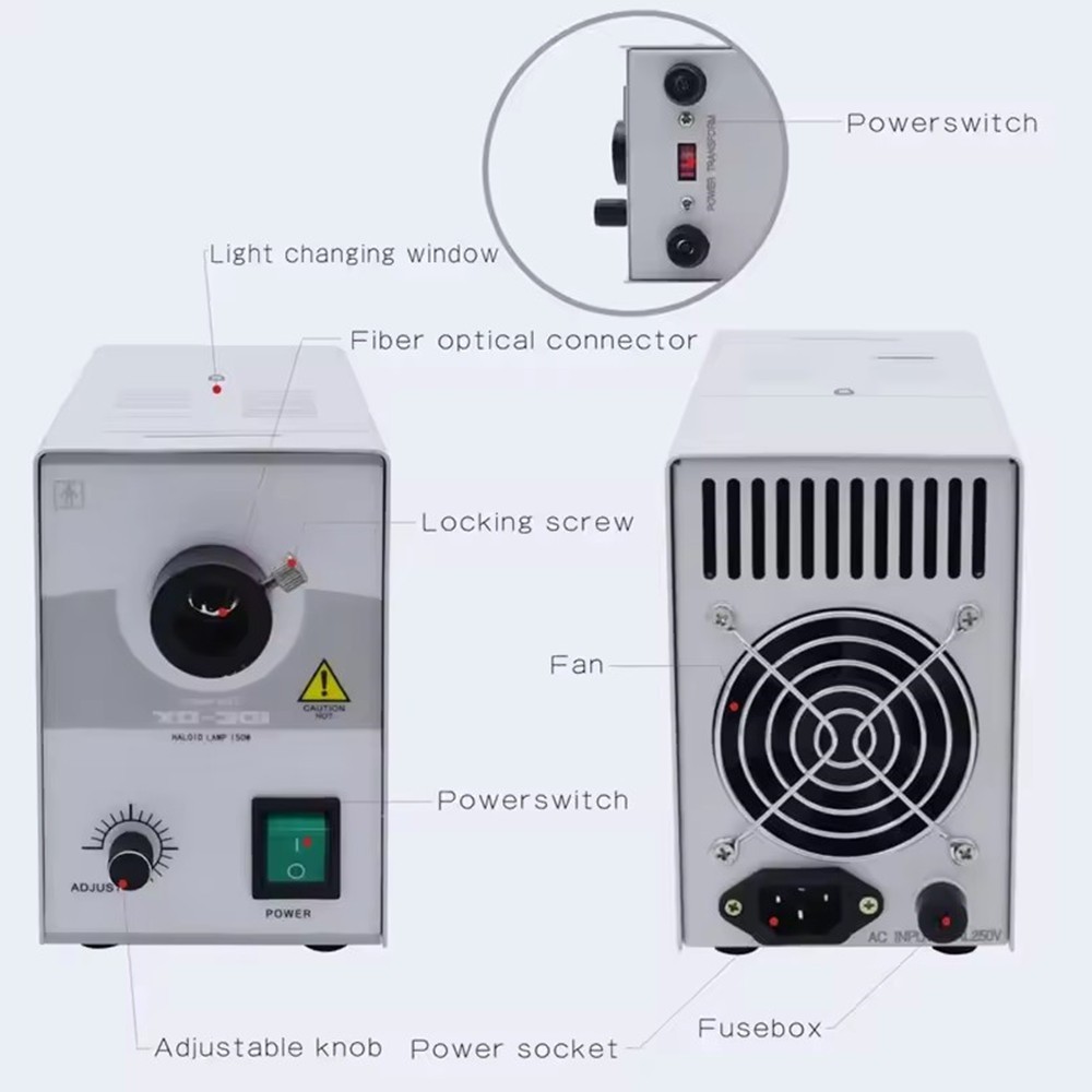 150W Single Hole Portable Halogen Cold Light Source for Microscope Endoscope