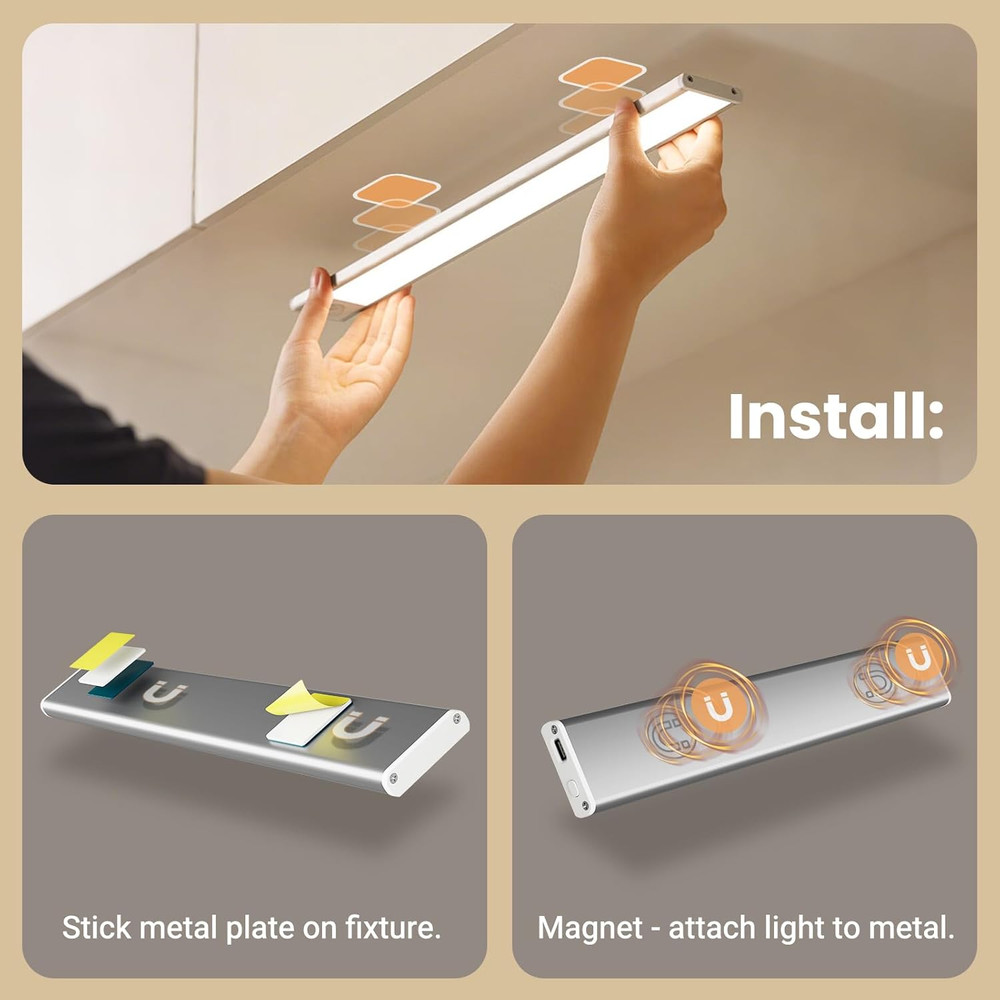 2 Pack Under Cabinet LED Lights 8In Motion Sensor Rechargeable Dimmable