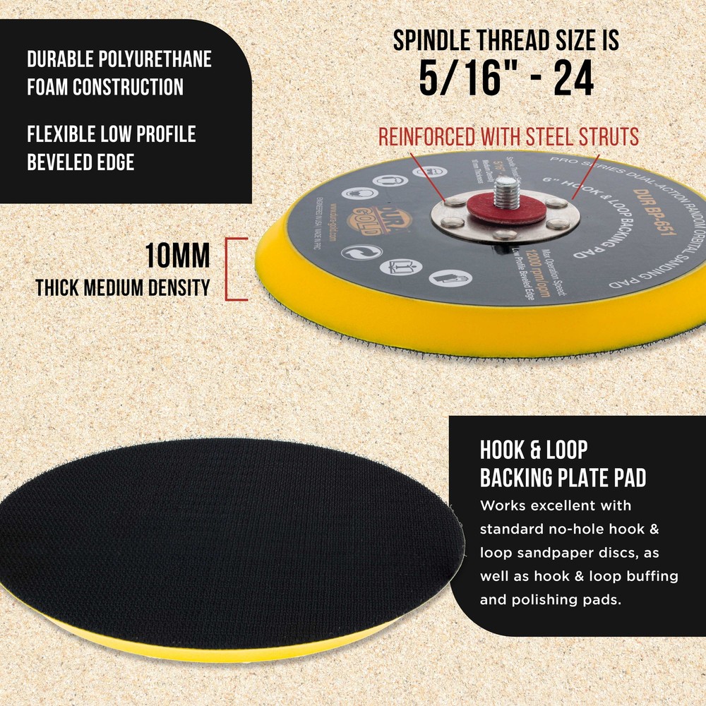 Dura-Gold Pro Series 6" Hook & Loop DA Backing Plate Pad, Sanding Sander