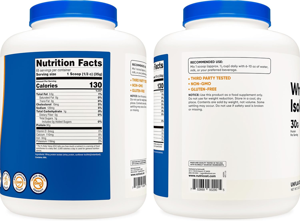 Nutricost Whey Protein Isolate, 30 Grams of Protein Per Serving, Non-GMO