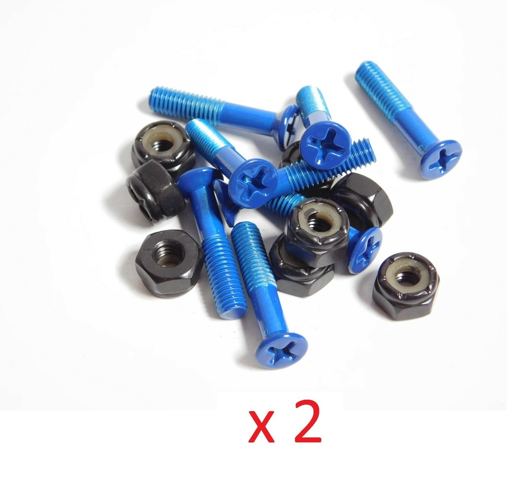 2 Sets Cal 7 Skateboard 1" Bolts Phillips Hardware - Blue