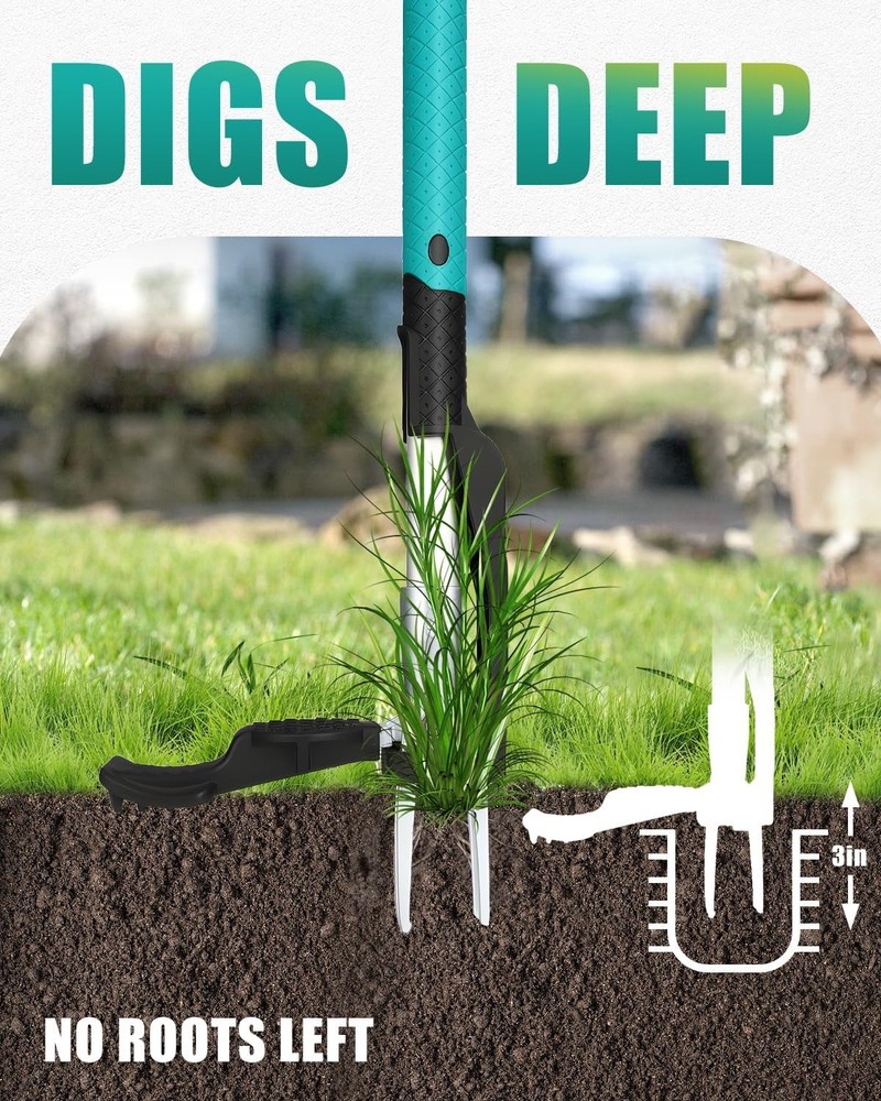 39" Weed Pulling Tool 4-Claw Detachable Weed Puller Tool W/ Long Handle