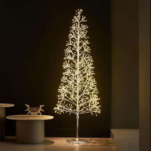 Lighted Starburst Tree 1280 Heavy Duty LED Lights, Silver Twig Tree with 6ft