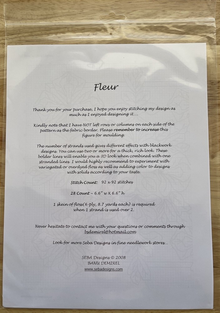 SEBA Designs FLEUR Blackwork Needlepoint Chart Pattern